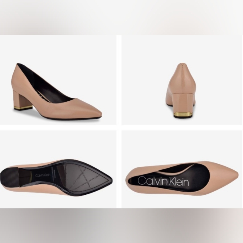 Calvin Klein Women's Nita Pointy Toe Pumps. Dark Natural Leather. Only used once